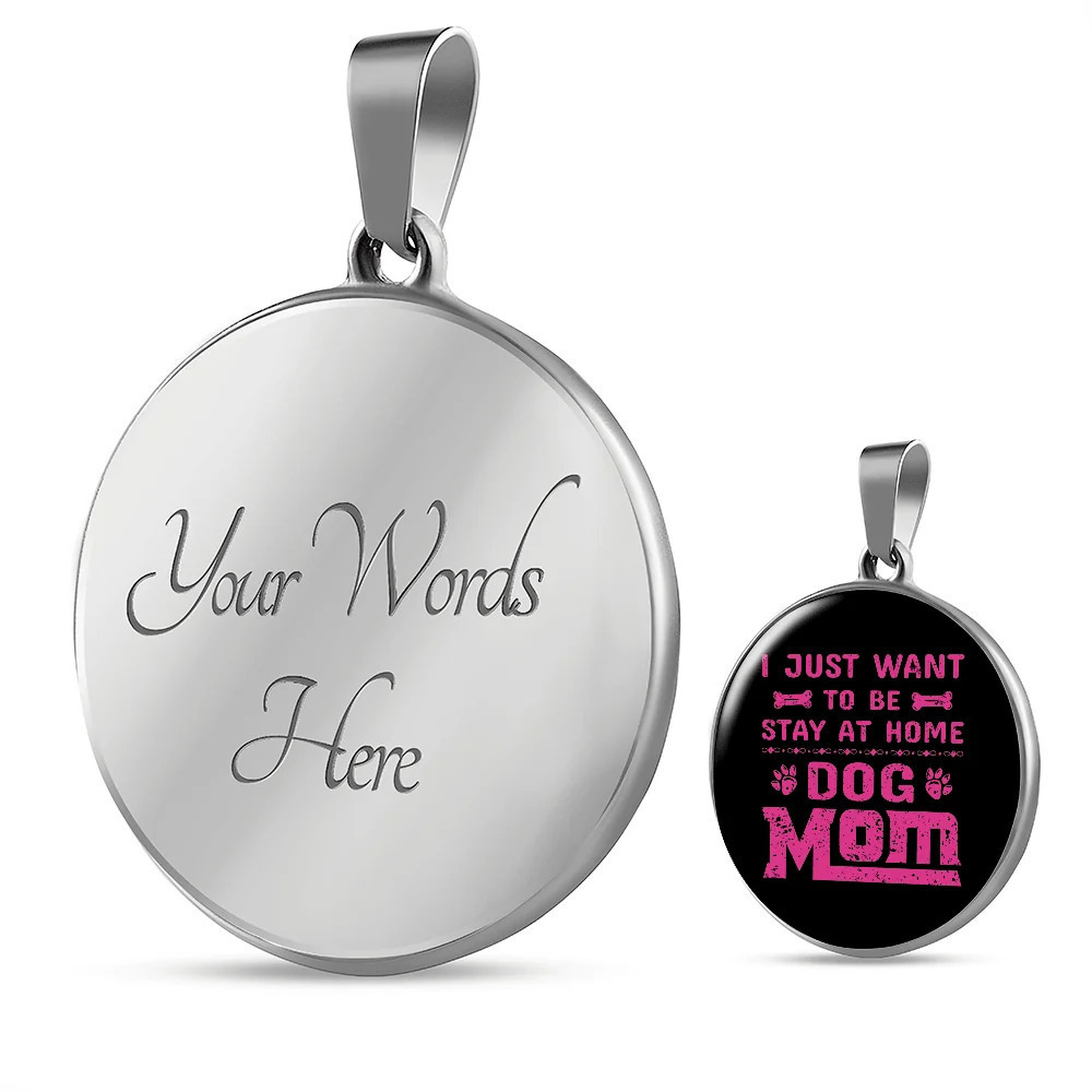 Dog Mom Pink (2) Circle Pendant Necklace Stainless Steel 24 Inch Chain Silver T